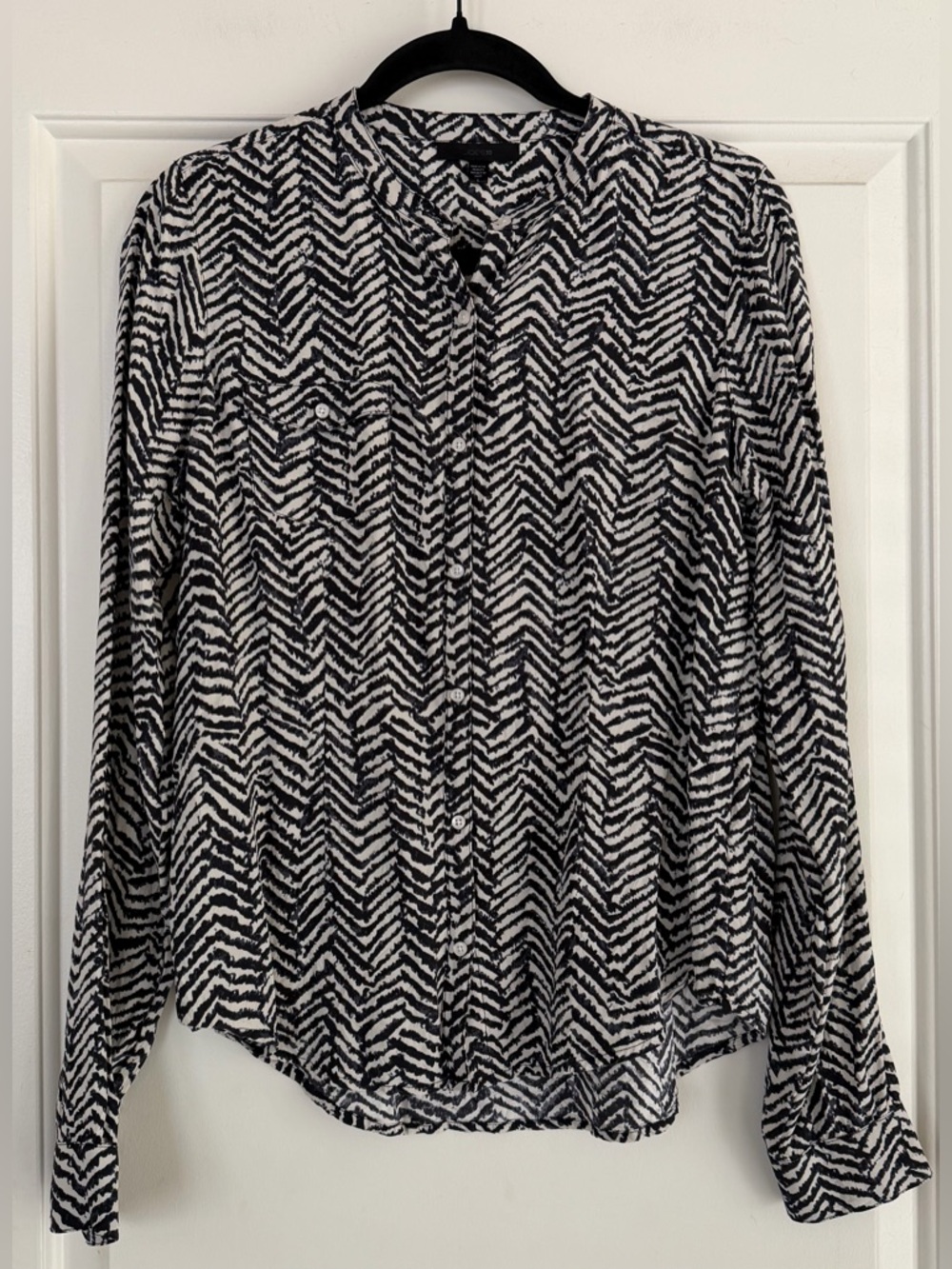 Joe's Jeans Black and Cream/Off White Chevron Button-Up Top